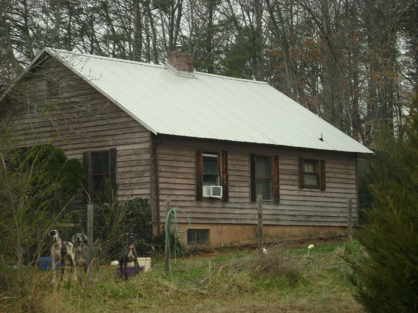White metal roof on an old wood sided farmhouse, from a Asphalt Shingle Roof Repair job in Providence